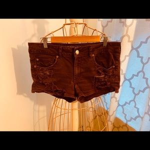American Eagle Distressed Maroon Shortie Shorts